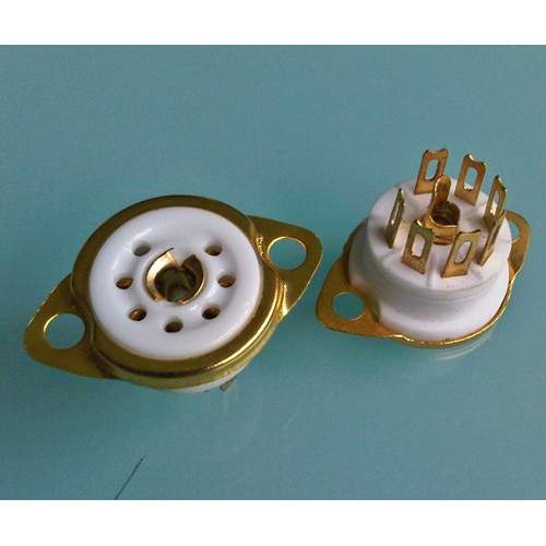 Tube socket 7 pin chassis-mount, 16mm hole, gold-plated